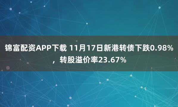 锦富配资APP下载 11月17日新港转债下跌0.98%，转股溢价率23.67%