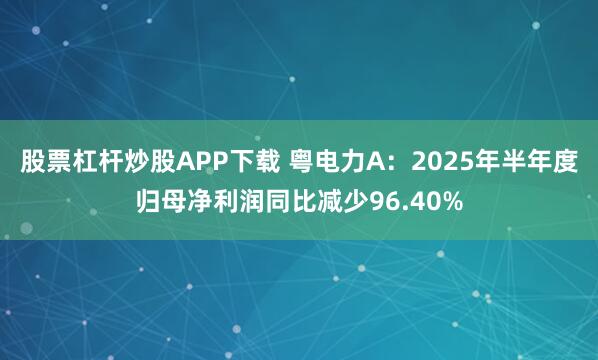 股票杠杆炒股APP下载 粤电力A：2025年半年度归母净利润同比减少96.40%